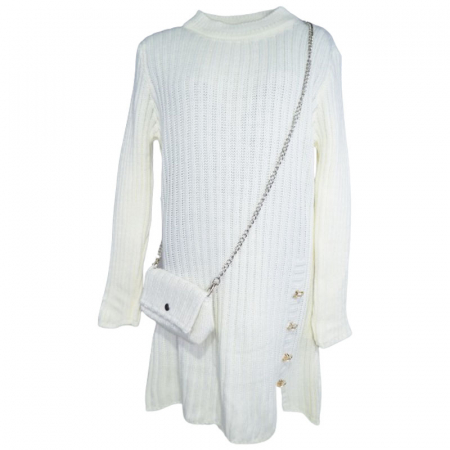 Rochite fete - Set rochie eleganta tricotata cu maneca lunga si geanta pentru fete JDJ 2328, Crem