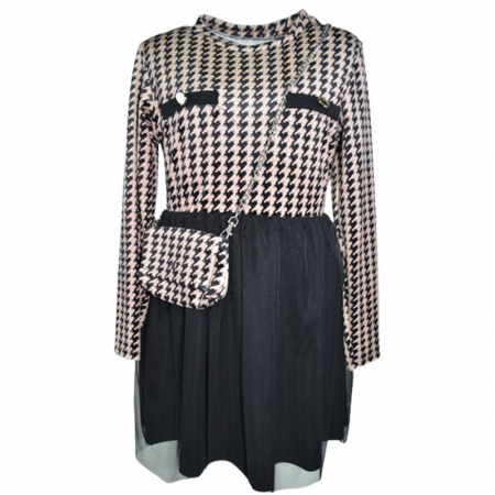 Îmbrăcăminte fete - Set rochie eleganta din catifea cu maneca lunga si geanta pentru fete New Collection 6660-N, Negru