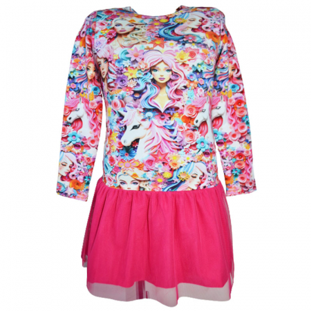 Îmbrăcăminte fete - Rochie eleganta cu maneca lunga si tulle pentru fete Madii 101123-7, Multicolor