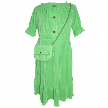 Rochite fete - Set 2 piese rochie eleganta cu maneca scurta si geanta pentru fete New Collection 270323-6, Verde