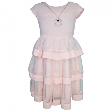 Rochite fete - Rochie eleganta cu maneca scurta si lant pentru fete JDJ 270323-4, Roz