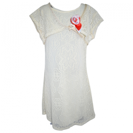 Îmbrăcăminte fete - Rochie eleganta cu maneca scurta pentru fete Mini Junior MH645657, Crem