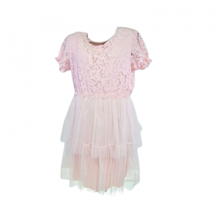 Îmbrăcăminte fete - Rochie eleganta cu maneca scurta pentru fete Mini Junior MJ-04, Rozlb