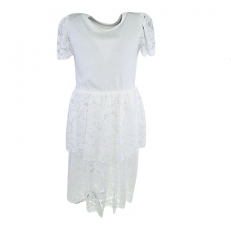 Îmbrăcăminte fete - Rochie eleganta cu maneca scurta pentru fete Mini Junior MJ-06, Alb