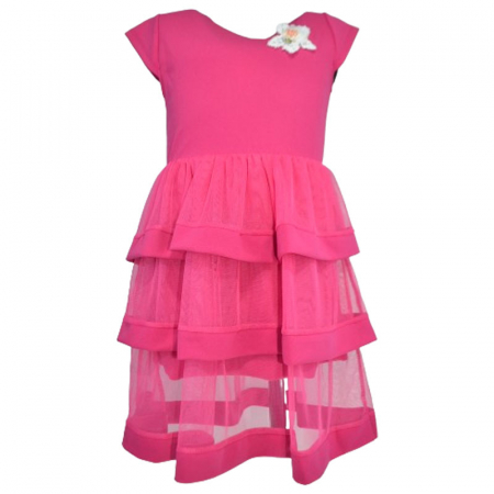 Îmbrăcăminte fete - Rochie eleganta cu maneca scurta pentru fete Mini Junior R290524-7, Fucsia