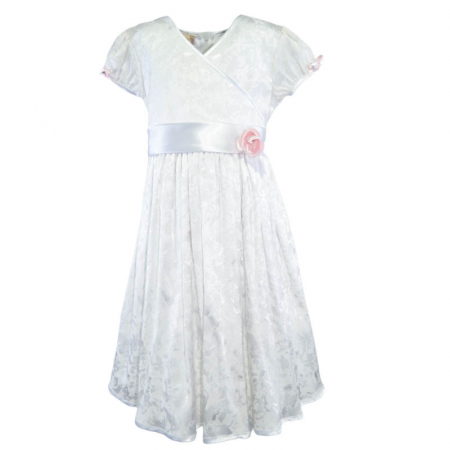 Îmbrăcăminte fete - Rochie eleganta cu maneca scurta si cordon pentru fete Mini Junior RE234534, Alb