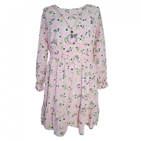 Îmbrăcăminte fete - Rochie eleganta cu maneca lunga si lant pentru fete Lucky Girl 270323-27, Roz
