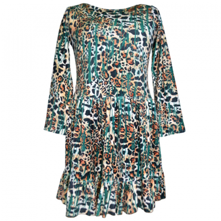 Îmbrăcăminte fete - Rochie eleganta din catifea animal print cu maneca lunga pentru fete Catherine 071123-12, Multicolor