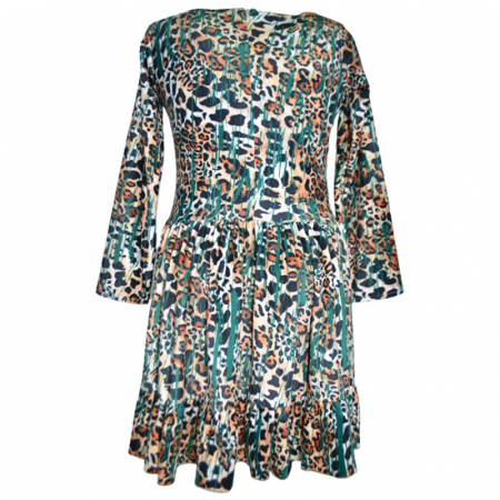 Rochie eleganta din catifea animal print cu maneca lunga pentru fete Catherine 071123-12, Multicolor [1]