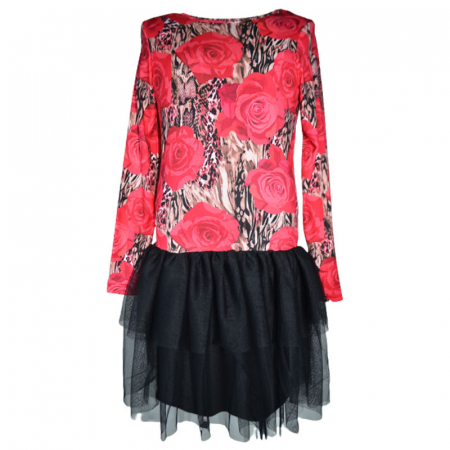 Îmbrăcăminte fete - Rochie eleganta cu maneca lunga si tulle pentru fete Catherine 071123-8, Rosu