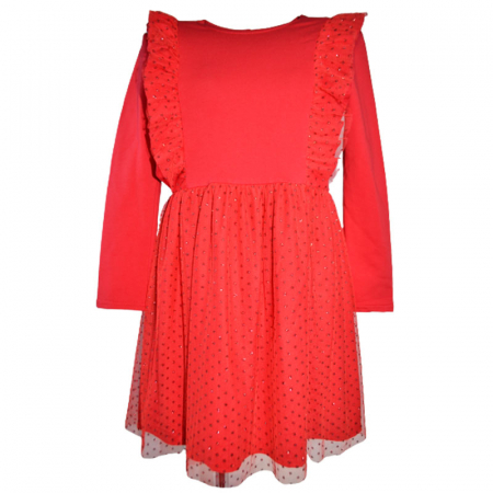 Îmbrăcăminte fete - Rochie eleganta cu maneca lunga si tulle pentru fete Madii 101123-9, Rosu