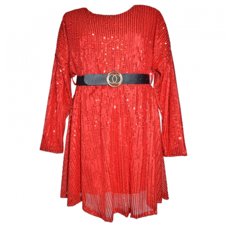 Rochite fete - Rochie eleganta cu maneca lunga si paiete pentru fete New Collection 9292, Rosu