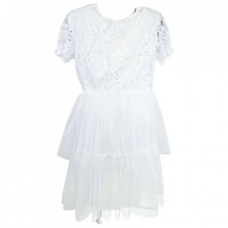 Îmbrăcăminte fete - Rochie eleganta cu maneca scurta pentru fete Mini Junior R290524-13, Alb