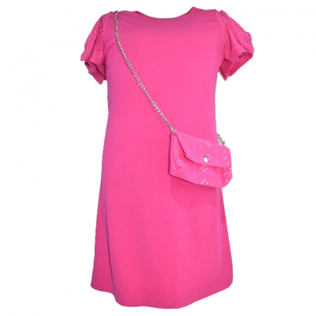 Îmbrăcăminte fete - Set rochie eleganta cu maneca scurta si geanta pentru fete Mini Junior R290524-3, Fucsia