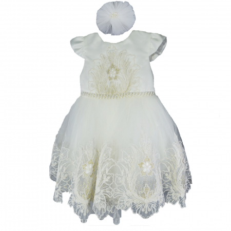 Botezul bebelusului - Set 2 piese rochie eleganta si bentita pentru fete Colibri 1381