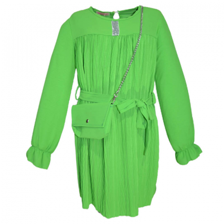 Îmbrăcăminte fete - Set 2 piese rochie eleganta cu maneca lunga si geanta pentru fete BadGirl 270323-3, Verde