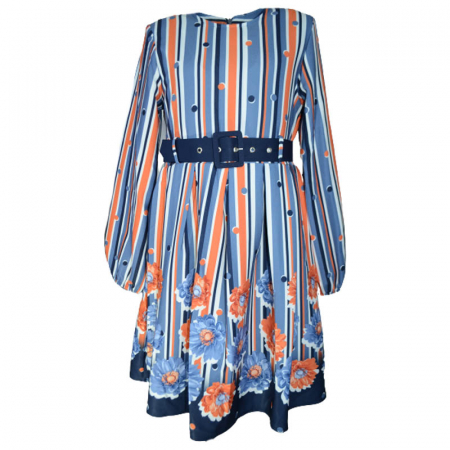 Rochite fete - Rochie cu maneca lunga pentru fete Sevval 17323-4, Albastru