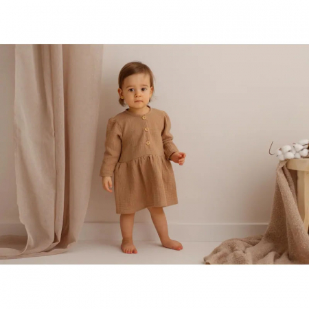 Rochita cu maneca lunga din muselina pentru fete Silky Koala 09-333, Maro [1]