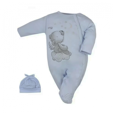 Salopete bebelusi baieti - Salopeta cu maneca lunga si caciula din bumbac pentru baieti Koala 08-986, Albastru