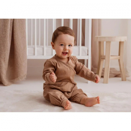 Salopeta cu maneca lunga din muselina pentru baieti Silky Koala 09-318, Maro [1]