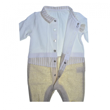Salopeta cu papion, cu maneca lunga, pentru baieti, Mini Junior 5609C, Crem [1]
