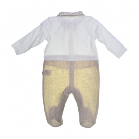 Salopeta cu papion, cu maneca lunga, pentru baieti, Mini Junior 5609C, Crem [2]