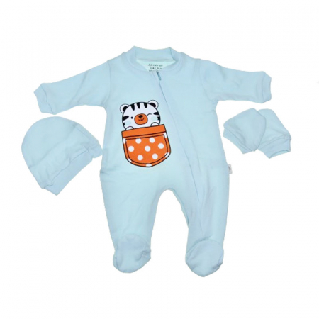 Salopete bebelusi baieti - Set 3 piese salopeta cu maneca lunga, caciula si manusi Mini Junior SBMJ-1, Verde