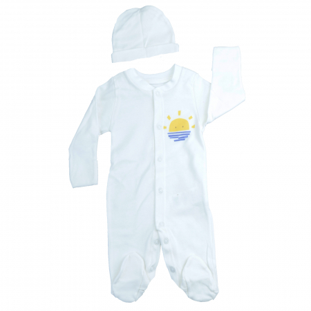 Salopete bebelusi baieti - Set 2 piese salopeta cu maneca lunga si caciula pentru baieti Mini Junior BBW-29-50, Alb