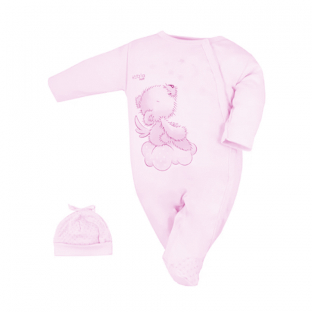 Îmbrăcăminte fete - Salopeta cu maneca lunga si caciula din bumbac pentru fete Koala 08-983, Roz