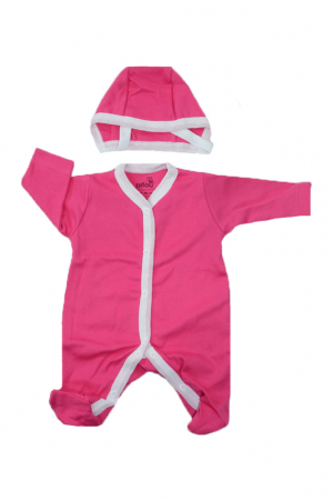 Salopete bebelusi fete - Salopeta cu maneca lunga si caciula fete Pifou Model Model 27F-46, Fucsia