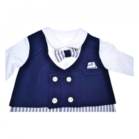 Salopeta cu papion, cu maneca lunga, pentru baieti, Mini Junior 3792B, Bleumarin [1]