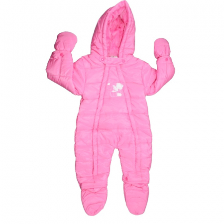 Salopete bebelusi fete - Salopeta de iarna cu botosei si manusi detasabile Happy House pentru fete FOFO-206F, Fucsia