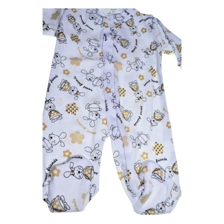 Salopeta din bumbac, cu maneca lunga, imprimeu cu iepurasi, pentru nou-nascut, Mini Junior S1711A-48, Alb [1]