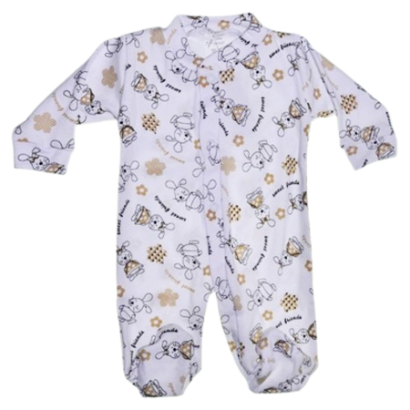 Salopete bebelusi baieti - Salopeta din bumbac, cu maneca lunga, imprimeu cu iepurasi, pentru nou-nascut, Mini Junior S1711A-48, Alb