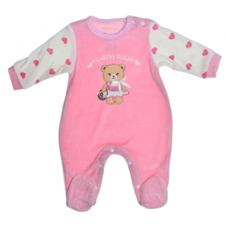 Salopete bebelusi fete - Salopeta din catifea, cu maneca lunga, pentru fete, Mini Junior 1099R2, Roz