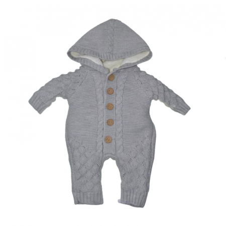Salopete bebelusi baieti - Salopeta din tricot imblanita cu gluga pentru copii Mini Junior SMJ-204, Gri