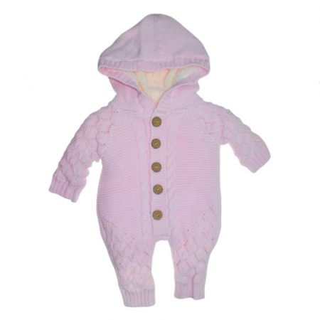 Salopete bebelusi fete - Salopeta din tricot imblanita cu gluga pentru fete Mini Junior SMJ-205, Roz