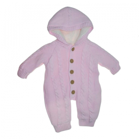 Salopete bebelusi fete - Salopeta din tricot imblanita cu gluga pentru fete Mini Junior SMJ-207, Roz