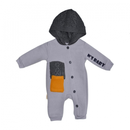 Salopete bebelusi baieti - Salopeta groasa cu gluga pentru baieti Mini Junior SMJ-211, Gri