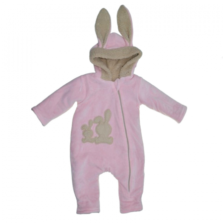 Salopete bebelusi fete - Salopeta pufoasa cu gluga pentru bebelusi Mini Junior SLP-006212R, Roz