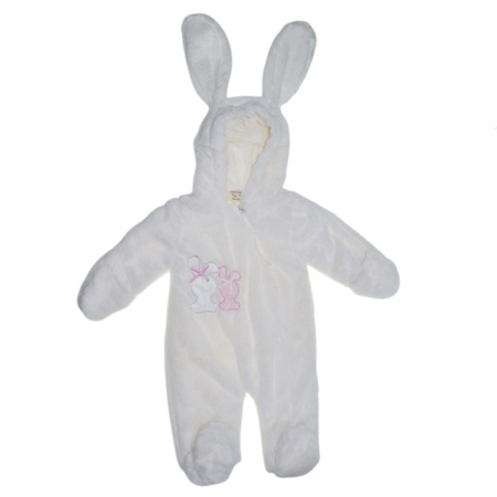 Salopete bebelusi fete - Salopeta pufoasa cu gluga pentru bebelusi Mini Junior SMJ-209, Alb