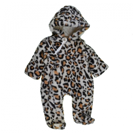 Salopete bebelusi fete - Salopeta pufoasa cu imprimeu animal print pentru bebelusi Mini Junior SLP-AP1, Maro