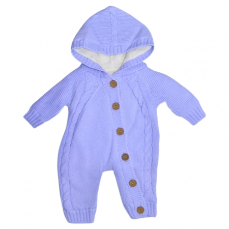 Salopete bebelusi baieti - Salopeta pufoasa, cu maneca lunga si gluga, pentru baieti, Mini Junior SLP209A-68, Albastru deschis