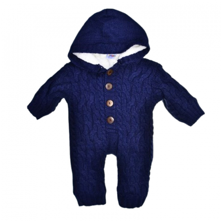Salopete bebelusi baieti - Salopeta pufoasa, cu maneca lunga si gluga, pentru baieti, Mini Junior SLP209B-56-62, Bleumarin