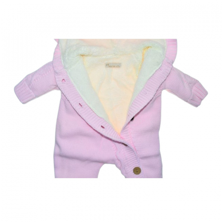 Salopeta pufoasa, cu maneca lunga si gluga, pentru fete, Mini Junior SLP209R, Roz [2]