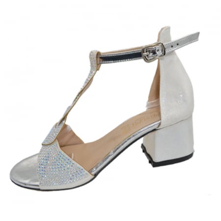 Sandale cu toc fete - Sandale cu toc pentru fete Mini Junior 210623-6, Argintiu
