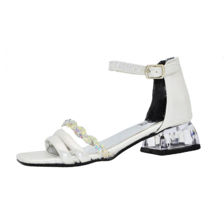 Sandale cu toc fete - Sandale cu toc pentru fete Mini Junior PTC-MJ9, Alb