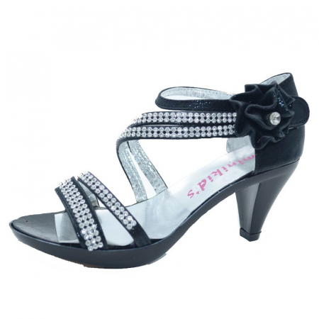 Sandale cu toc fete - Sandale cu toc pentru fete Mini Kids SMK2-N-35, Negru