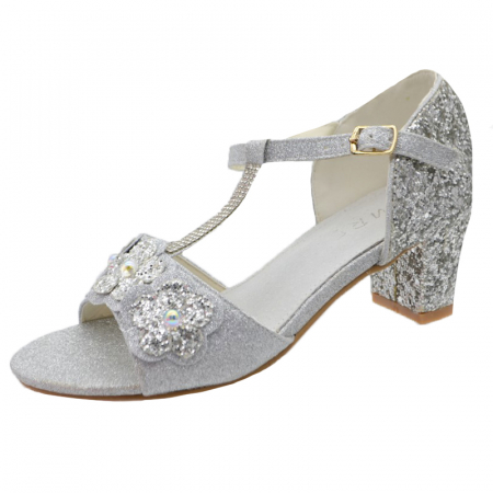 Sandale cu toc fete - Sandale cu toc pentru fete MRS M1506-31, Argintiu