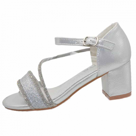 Sandale cu toc fete - Sandale cu toc pentru fete MRS R1033-A, Argintiu